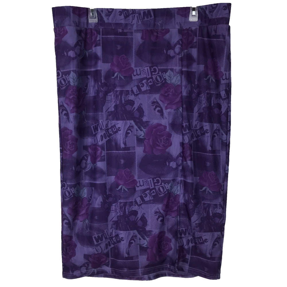 Torrid Betsey Johnson Mesh Pencil Skirt Front Slit Lined Purple Floral Size 2 2X